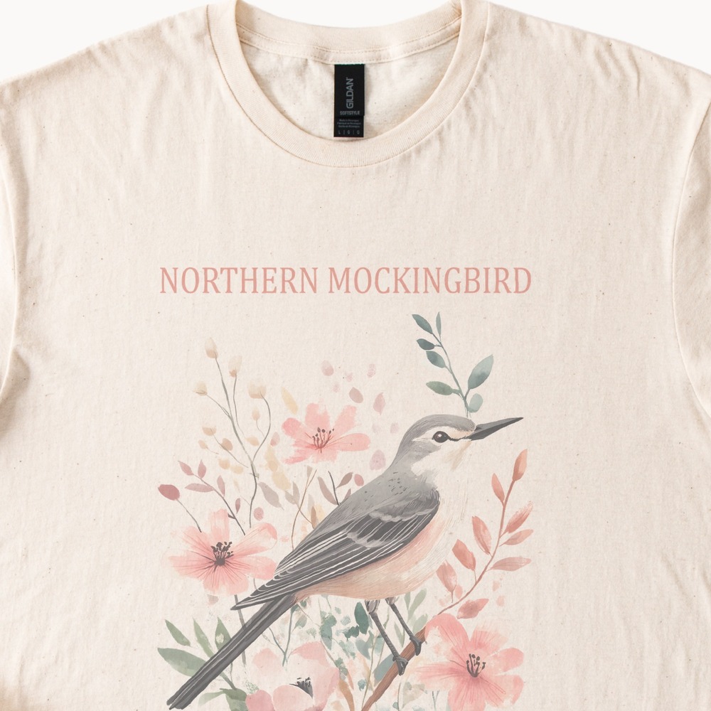 Northern Mockingbird Watercolor Graphic Tee Botanical Art Nature